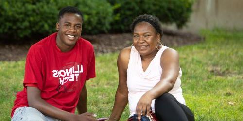 A photo of a current undergraduate student and his mother